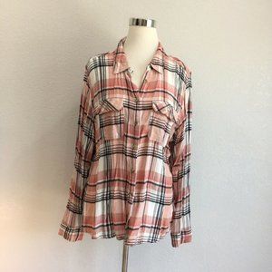 Maurices Shirt Womens Size XXL Tunic Button Up Plaid Pink Black White